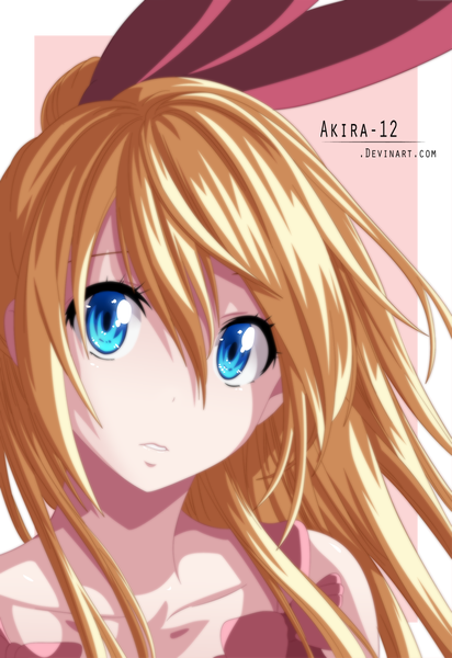 Anime picture 1500x2184 with nisekoi shaft (studio) kirisaki chitoge akira-12 single long hair tall image blue eyes blonde hair coloring close-up face girl bow hair bow