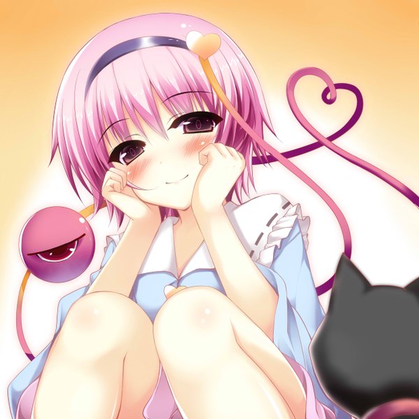Anime picture 2480x2480 with touhou komeiji satori kusano (torisukerabasu) blush highres short hair purple eyes pink hair light smile girl hairband cat eyeball