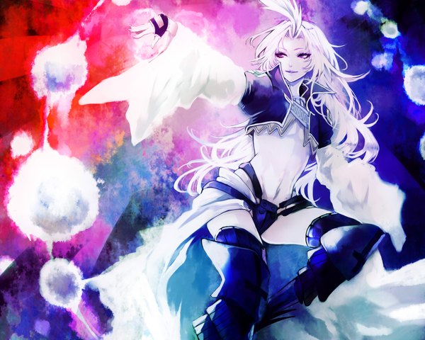 Anime picture 2000x1600 with final fantasy final fantasy ix square enix kuja ut (apt) single long hair highres purple eyes white hair midriff boy fingerless gloves