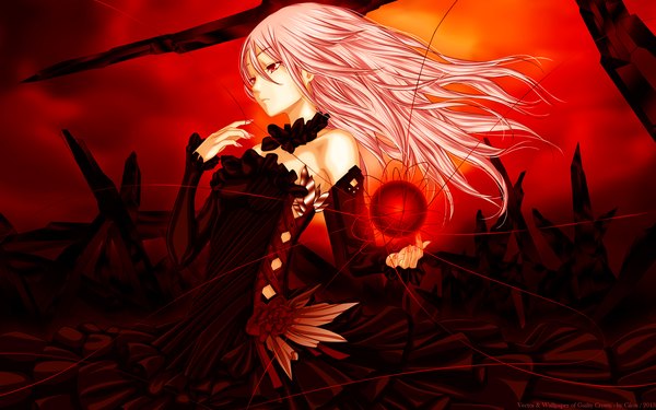 Anime picture 2560x1600 with guilty crown production i.g yuzuriha inori single long hair highres red eyes wide image pink hair destruction girl dress detached sleeves