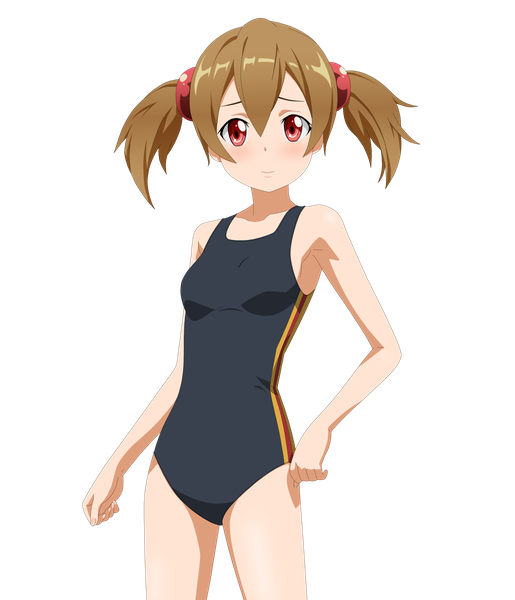 Anime picture 3008x3500 with sword art online a-1 pictures silica shugo19 single tall image looking at viewer fringe highres short hair light erotic hair between eyes red eyes brown hair twintails payot absurdres short twintails transparent background girl