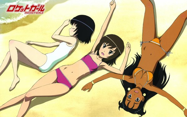 Anime picture 1920x1200 with rocket girls miura akane morita yukari highres wide image beach swimsuit bikini