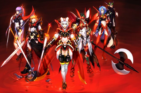 Anime picture 2520x1662 with fate (series) fate/stay night rozen maiden super robot wars saint seiya saint seiya: the lost canvas fate/extra suparobo toei animation studio deen type-moon tagme (copyright) artoria pendragon (all) saber tagme (character) nero claudius (fate) (all) nero claudius (fate) jian huang looking at viewer fringe
