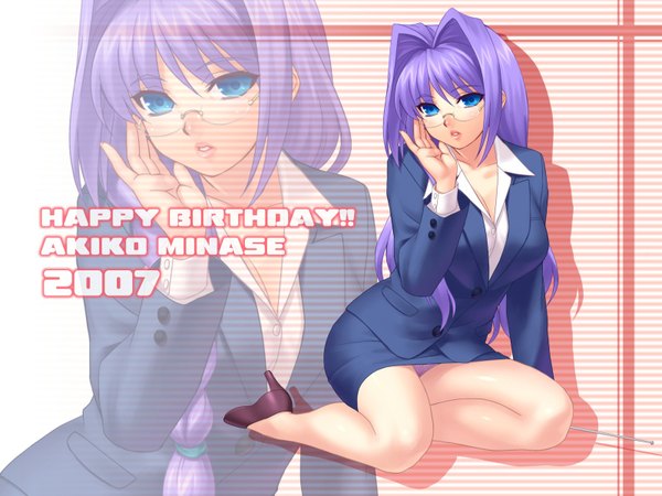 Anime picture 1600x1200 with kanon key (studio) minase akiko zen (kamuro) highres light erotic wallpaper teacher girl glasses business suit