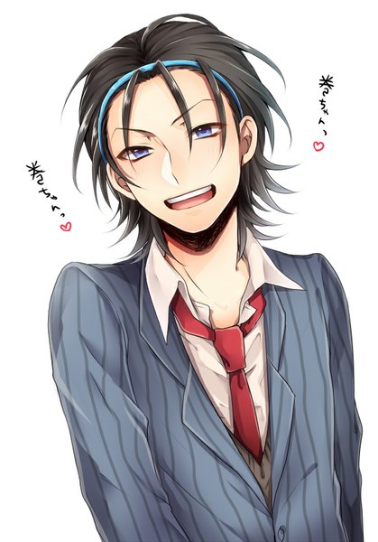 Anime picture 629x900 with yowamushi pedal toudou jinpachi amm0916 single tall image short hair open mouth blue eyes black hair simple background white background looking away open collar boy uniform school uniform necktie headband