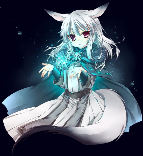 Anime picture 1275x1385 with original pixiv fantasia sagami rin single long hair tall image fringe open mouth hair between eyes red eyes animal ears white hair tail girl dress