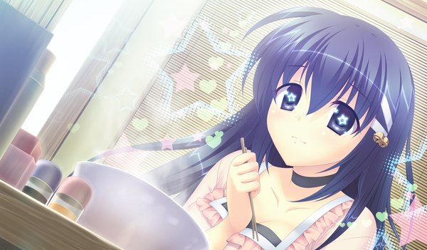 Anime picture 1024x600 with houkago kitchen long hair black hair wide image game cg black eyes girl star (symbol)