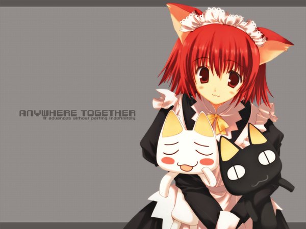 Anime picture 1024x768 with animal ears red hair cat ears maid cat