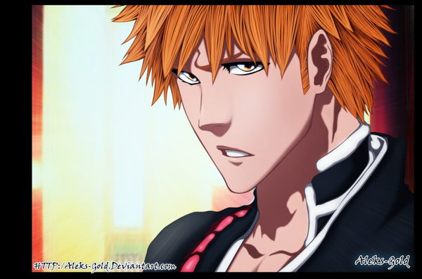 Anime picture 1161x768 with bleach studio pierrot kurosaki ichigo aleks-gold single short hair yellow eyes japanese clothes orange hair coloring portrait light face boy kimono