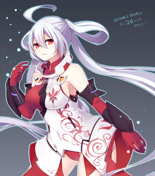 Anime picture 1200x1360 with phantasy star phantasy star online 2 sega matoi (pso2) muryotaro single long hair tall image looking at viewer breasts light erotic red eyes bare shoulders ahoge white hair girl gloves elbow gloves