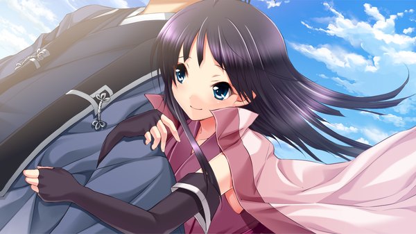 Anime picture 1280x720 with sengoku hime long hair blue eyes black hair wide image game cg girl