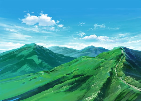 Anime picture 1024x734 with original saitama_bg sky cloud (clouds) horizon mountain no people landscape