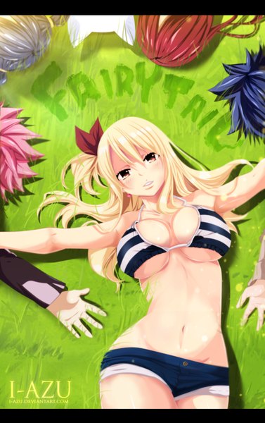 Anime picture 735x1168 with fairy tail lucy heartfilia erza scarlet natsu dragneel gray fullbuster wendy marvell charle (fairy tail) i-azu long hair tall image short hair breasts light erotic black hair blonde hair large breasts twintails blue hair pink hair ponytail