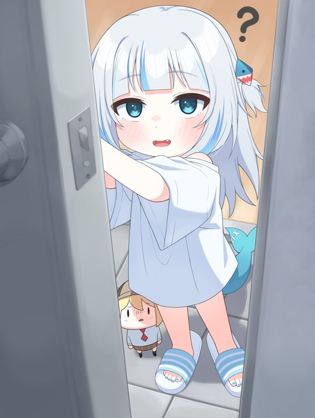 Anime-Bild 3000x3986 mit virtual youtuber hololive hololive english gawr gura watson amelia smol ame ugaaaa1 long hair tall image blush fringe highres open mouth blue eyes standing multiple girls silver hair indoors tail blunt bangs
