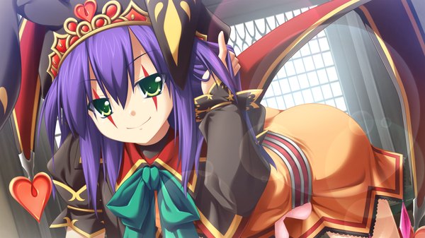 Anime picture 1024x576 with kamidori alchemy meister long hair wide image green eyes game cg purple hair girl