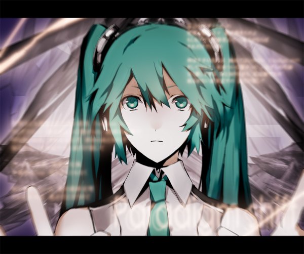 Anime picture 1200x1004 with vocaloid hatsune miku arisaka ako single long hair twintails green eyes green hair portrait face girl necktie collar