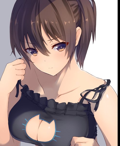 Anime picture 2970x3595 with kantai collection kaga aircraft carrier dyson (edaokunnsaikouya) single tall image blush fringe highres breasts light erotic simple background hair between eyes brown hair large breasts white background bare shoulders brown eyes payot looking away from above