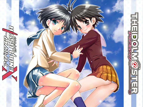 Anime picture 1024x768 with idolmaster idolmaster (classic) kikuchi makoto akito (ao's club) light erotic school wear (idolmaster) uniform school uniform