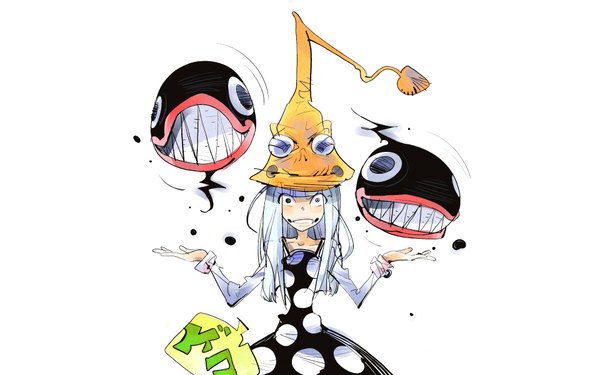 Anime picture 1920x1200 with soul eater studio bones eruka frog single long hair highres wide image white background silver hair girl dress witch hat