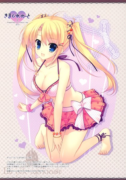 Anime picture 2487x3551 with original mitha single long hair tall image highres breasts open mouth blue eyes light erotic blonde hair twintails scan girl ribbon (ribbons) swimsuit hair ribbon bikini