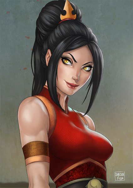 Anime picture 650x920 with avatar: the last airbender nickelodeon azula dandon fuga single long hair tall image breasts black hair yellow eyes looking away lips realistic girl clothes