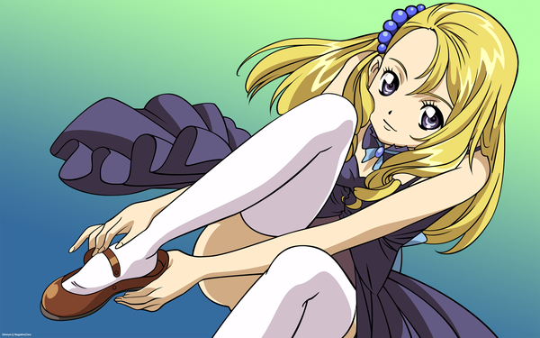 Anime picture 1920x1200 with simoun yun (simoun) long hair highres light erotic blonde hair gradient background girl thighhighs hair ornament