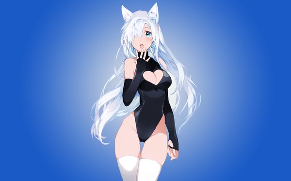 Anime picture 1920x1200 with nanatsu no taizai a-1 pictures elizabeth liones assassinwarrior relly single long hair looking at viewer fringe highres breasts open mouth blue eyes light erotic simple background large breasts animal ears cleavage silver hair cat ears