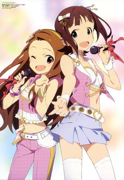 Anime picture 4078x5930 with idolmaster idolmaster (classic) megami magazine amami haruka minase iori iizuka haruko long hair tall image highres short hair open mouth red eyes brown hair multiple girls green eyes absurdres one eye closed wink scan official art