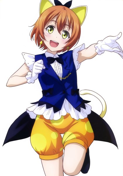 Anime picture 2142x3063 with love live! school idol project sunrise (studio) love live! hoshizora rin inou shin single tall image looking at viewer highres short hair open mouth simple background brown hair white background green eyes animal ears tail animal tail cat ears scan