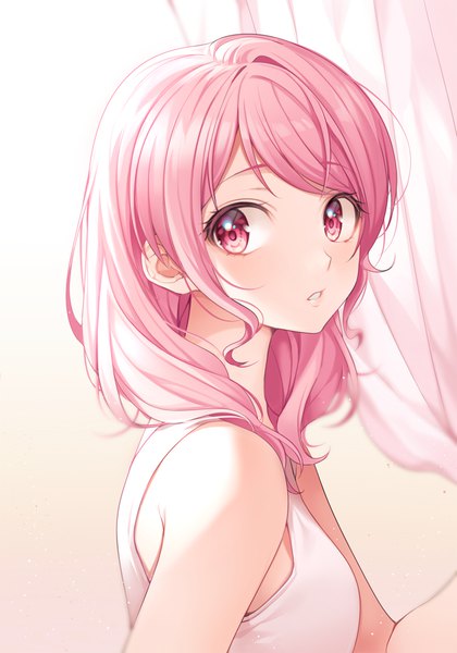 Anime-Bild 700x1000 mit bang dream! maruyama aya minori (faddy) single long hair tall image blush looking away pink hair upper body parted lips pink eyes sleeveless girl