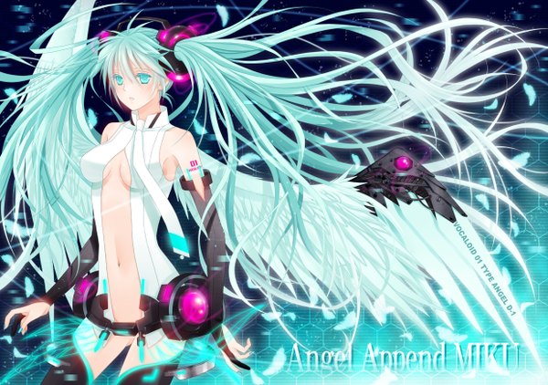 Anime picture 2480x1748 with vocaloid vocaloid append hatsune miku hatsune miku (append) tagme (artist) highres light erotic green eyes green hair girl wings