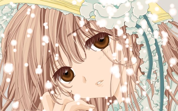 Anime picture 2560x1600 with kobato hanato kobato blush highres brown hair wide image brown eyes close-up