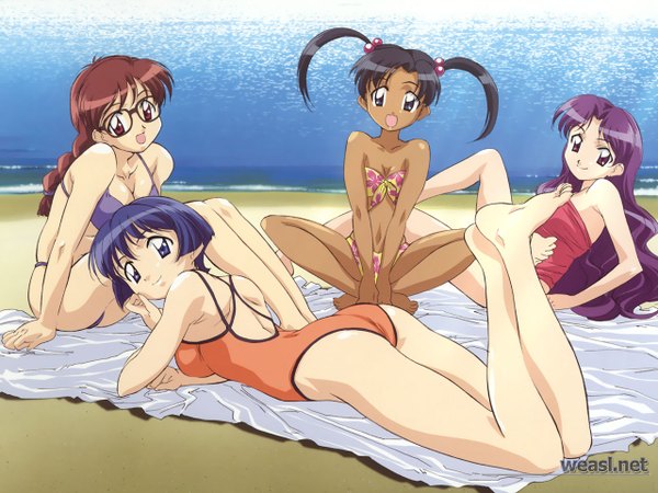 Anime picture 1280x960 with ai yori aoshi j.c. staff sakuraba aoi minazuki chika minazuki taeko miyuki mayu light erotic swimsuit tagme