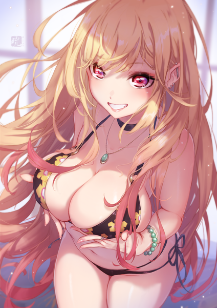 Anime picture 2894x4093 with sono bisque doll wa koi wo suru cloverworks kitagawa marin mitsu (mitsu art) single long hair tall image looking at viewer blush fringe highres breasts light erotic blonde hair smile hair between eyes red eyes large breasts standing signed