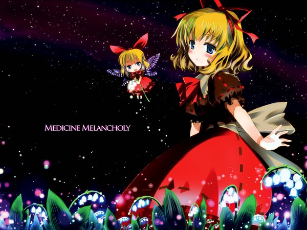 Anime picture 1600x1200 with touhou medicine melancholy su-san gotyou highres short hair blue eyes blonde hair multiple girls girl flower (flowers) 2 girls wings