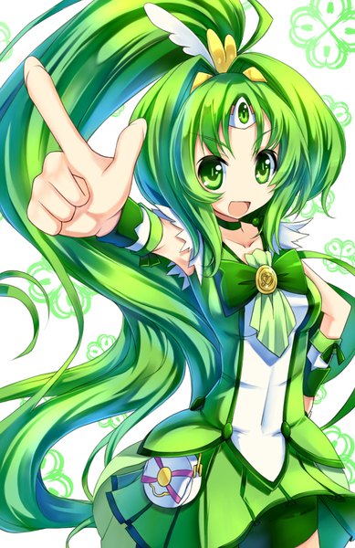 Anime picture 1200x1850 with precure smile precure! toei animation midorikawa nao cure march hoshi no gen single long hair tall image open mouth green eyes ponytail green hair girl