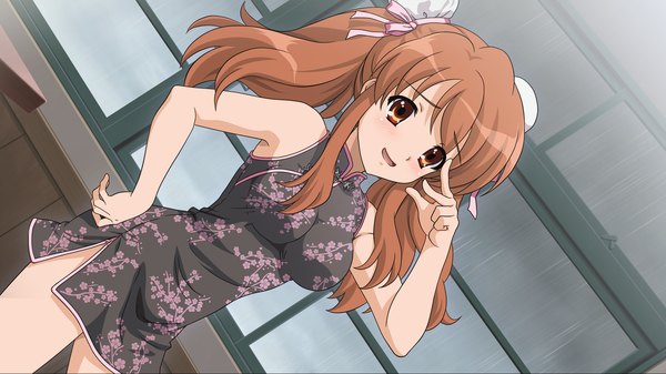 Anime picture 1920x1080 with suzumiya haruhi no yuutsu kyoto animation asahina mikuru long hair blush highres open mouth brown hair wide image twintails bare shoulders brown eyes chinese clothes girl chinese dress