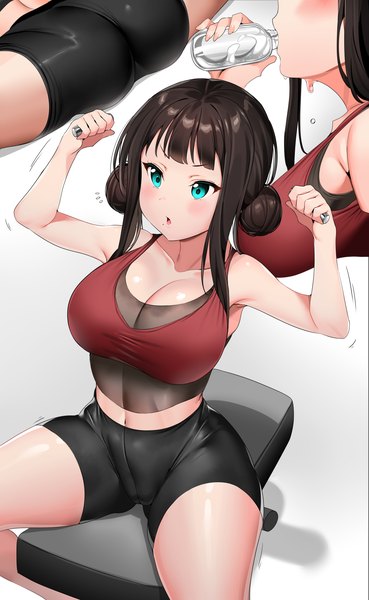 Anime picture 4000x6500 with love live! sunshine!! sunrise (studio) love live! kurosawa dia tem10 long hair tall image blush fringe highres breasts open mouth light erotic black hair simple background large breasts white background sitting holding payot