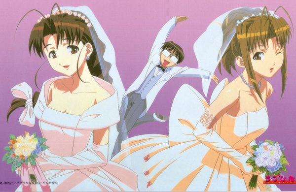 Anime picture 3064x1992 with love hina narusegawa naru otohime mutsumi urashima keitaro highres girl dress wedding dress