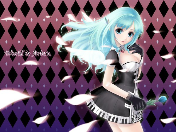 Anime picture 1600x1200 with pangya arin blue eyes blue hair rhombus music girl petals