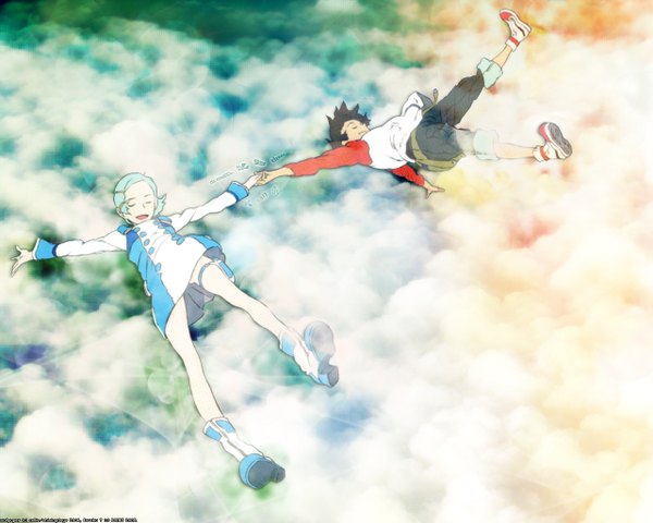 Anime picture 1280x1024 with eureka seven studio bones eureka renton thurston spread arms midair