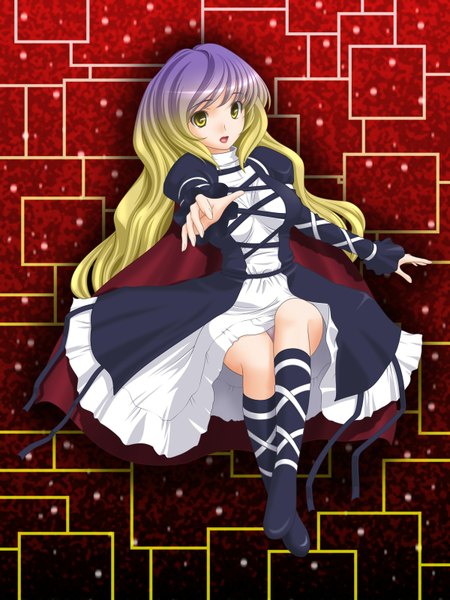 Anime picture 1200x1600 with touhou hijiri byakuren t2r (artist) single long hair tall image open mouth yellow eyes multicolored hair girl dress boots