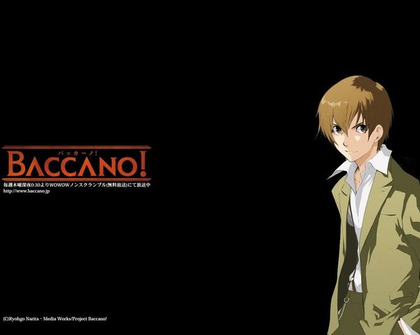 Anime picture 1024x819 with baccano! firo prochainezo single short hair brown hair black background hands in pockets boy shirt suit