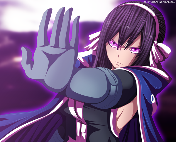 Anime picture 3911x3173 with fairy tail ultear milkovich tongasart single long hair highres black hair absurdres pink eyes coloring girl gloves cloak