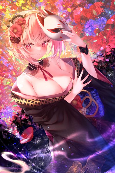 Anime-Bild 2800x4200 mit virtual youtuber hololive hololive english mori calliope mori calliope (new year) mori calliope (4th costume) ijac ray single tall image blush highres short hair breasts light erotic large breasts pink hair nail polish traditional clothes japanese clothes pink eyes