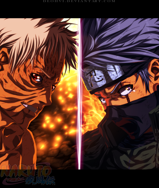 Anime picture 2616x3096 with naruto studio pierrot naruto (series) hatake kakashi uchiha obito tobi deohvi tall image highres short hair smile red eyes purple eyes purple hair white hair inscription multiple boys tears coloring watermark