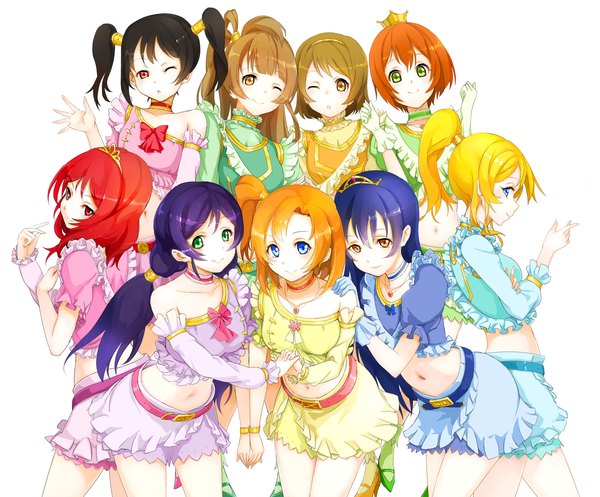 Anime picture 1600x1327 with love live! school idol project sunrise (studio) love live! nishikino maki yazawa nico toujou nozomi minami kotori ayase eli sonoda umi kousaka honoka hoshizora rin koizumi hanayo kyokucho long hair short hair blue eyes black hair blonde hair smile red eyes