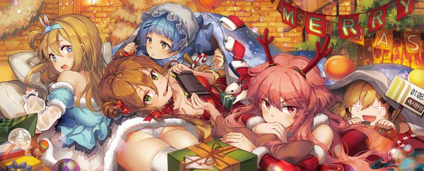 Anime picture 1980x802 with girls frontline nintendo suomi kp31 (girls frontline) rfb (girls frontline) ntw-20 (girls frontline) idw (girls frontline) zas m21 (girls frontline) rfb (how rfb stole xmas) (girls frontline) kyjsogom long hair looking at viewer blush fringe highres short hair open mouth blue eyes light erotic blonde hair hair between eyes