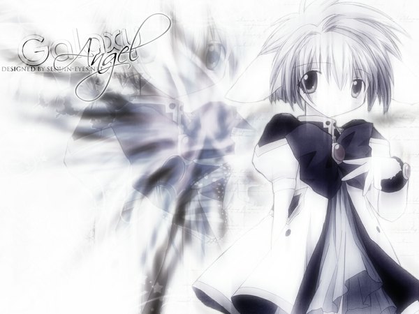 Anime picture 1024x768 with galaxy angel madhouse mint blancmanche single looking at viewer fringe short hair hair between eyes signed loli copyright name third-party edit zoom layer girl brooch