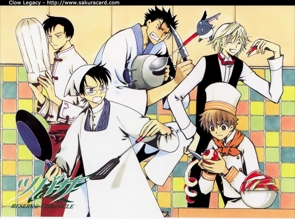 Anime picture 1339x996 with tsubasa reservoir chronicle xxxholic clamp syaoran watanuki kimihiro fay d flourite kurogane doumeki shizuka fruit apple apple bunny